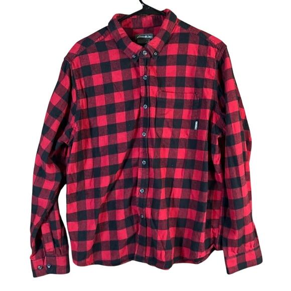 Eddie Bauer Mens Shirt Red Black Plaid Button Down Long Sleeve 100% Cotton XL - Picture 1 of 12